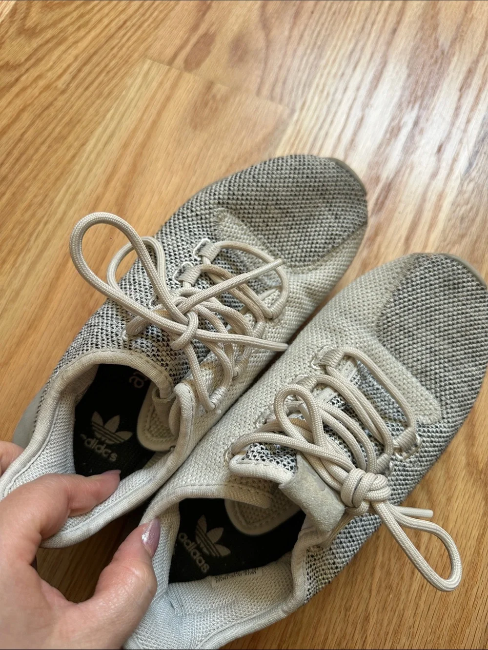 adidas Women’s Light Beige Knit Lace-Up Sneakers